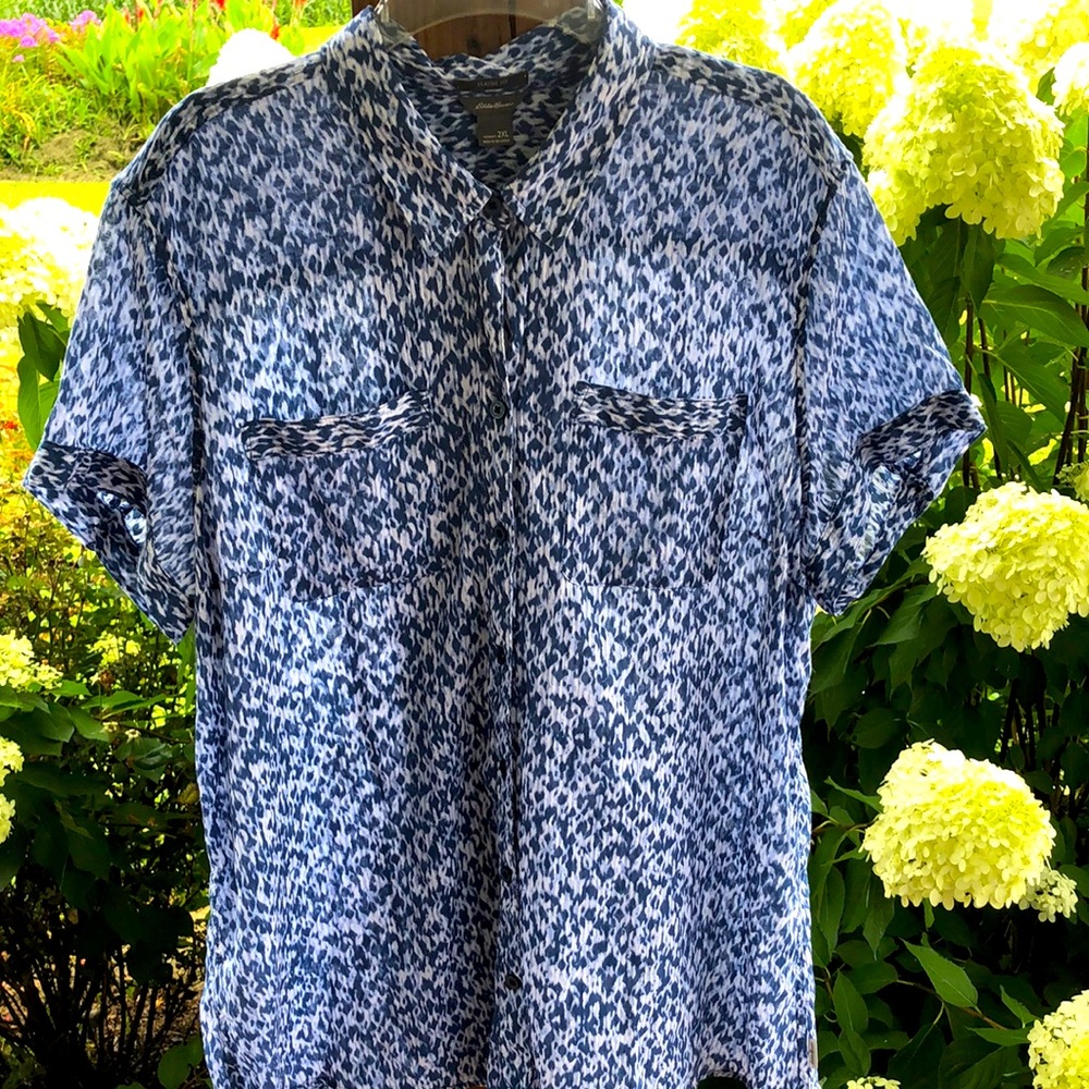 Eddie Bauer Blue and White Light Cotton Top-2XL